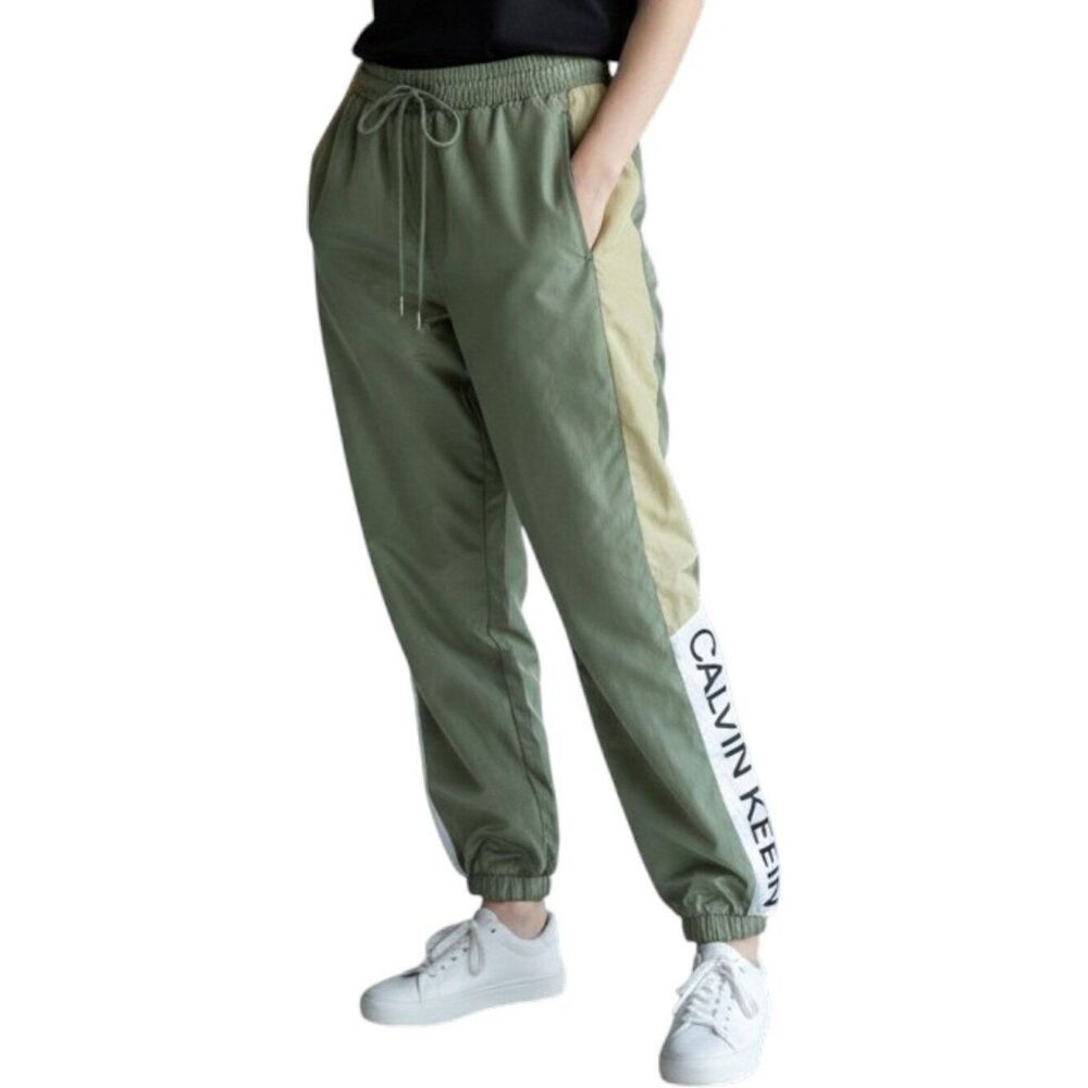 Calvin Klein Performance Olive Green Logo Jogger Pants Size L Colorblock Track
